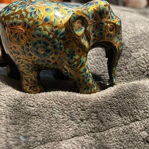Elephant Figurine - Blue and Yellow Gold Inlay